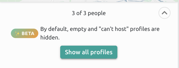 Screenshot showing the search bar with a message that empty profiles have been hidden by default