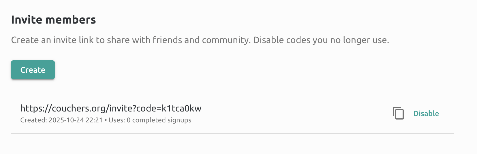 Screenshot showing the invite feature