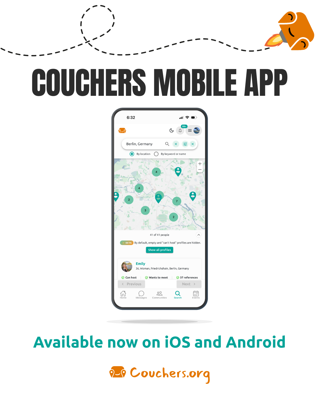 Couchers mobile app release image