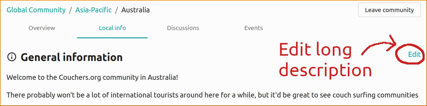 Screenshot of how to edit long description