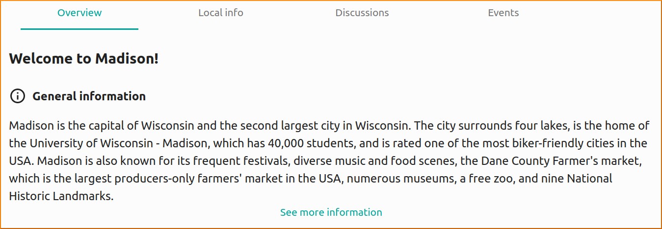 Screenshot of the Madison community short description